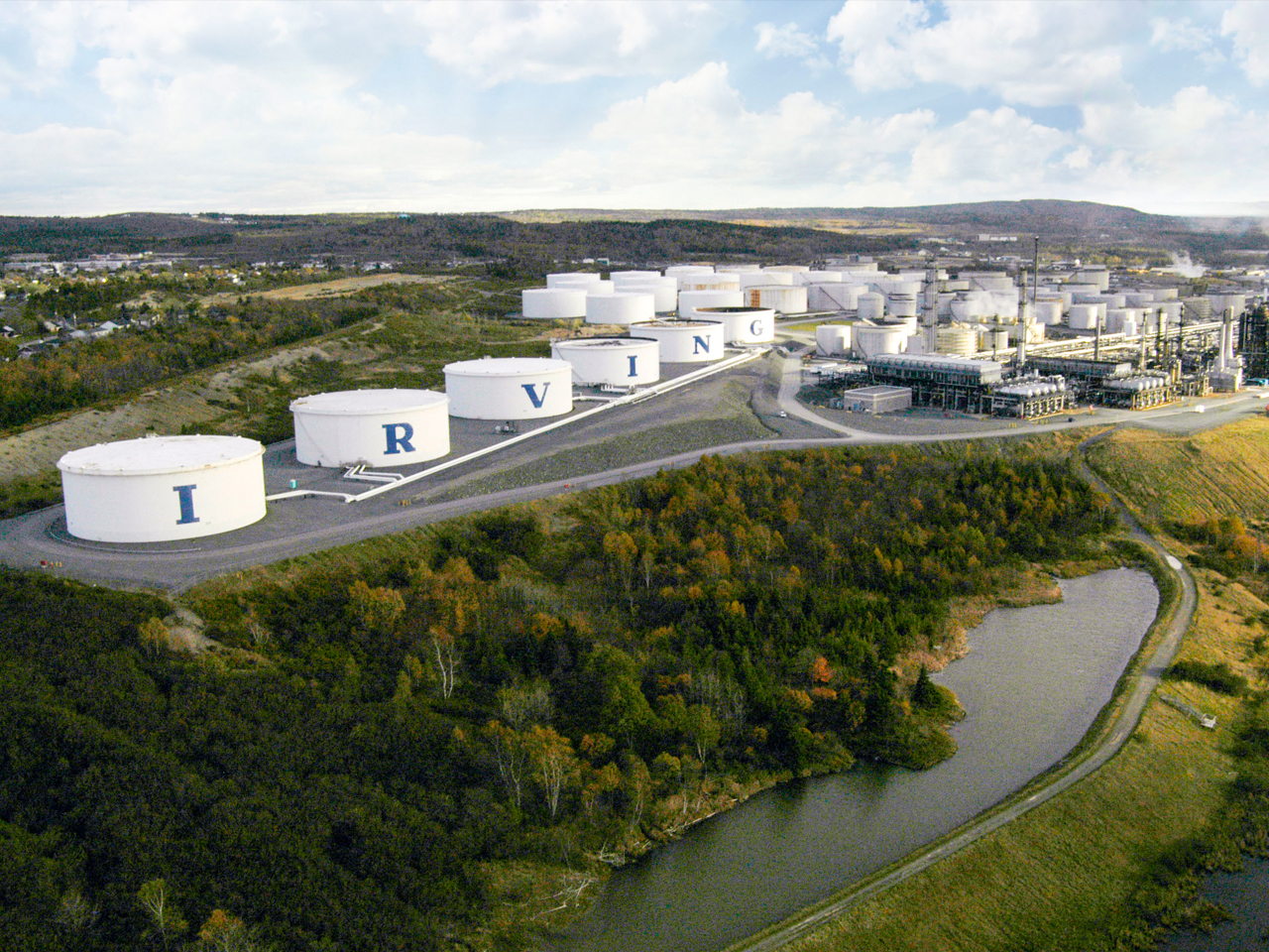 Aerial view of the the irving oil refinery